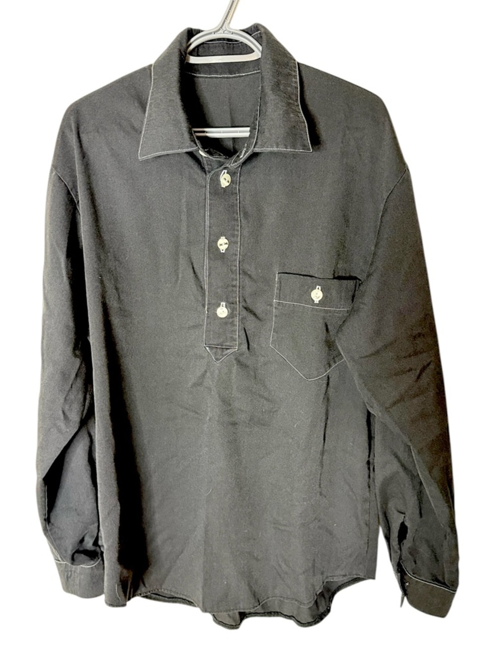 Vintage Men’s Black 1/4 Button Down Chambray Top Shirt Western Cowboy Size XL